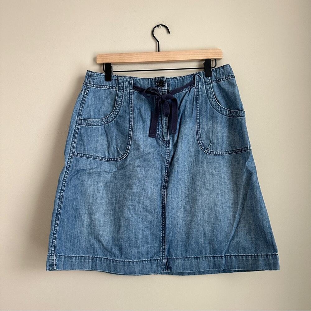 Talbots Denim A-Line Skirt Women’s 14 Blue 100% Cotton Drawstring Waist Pockets